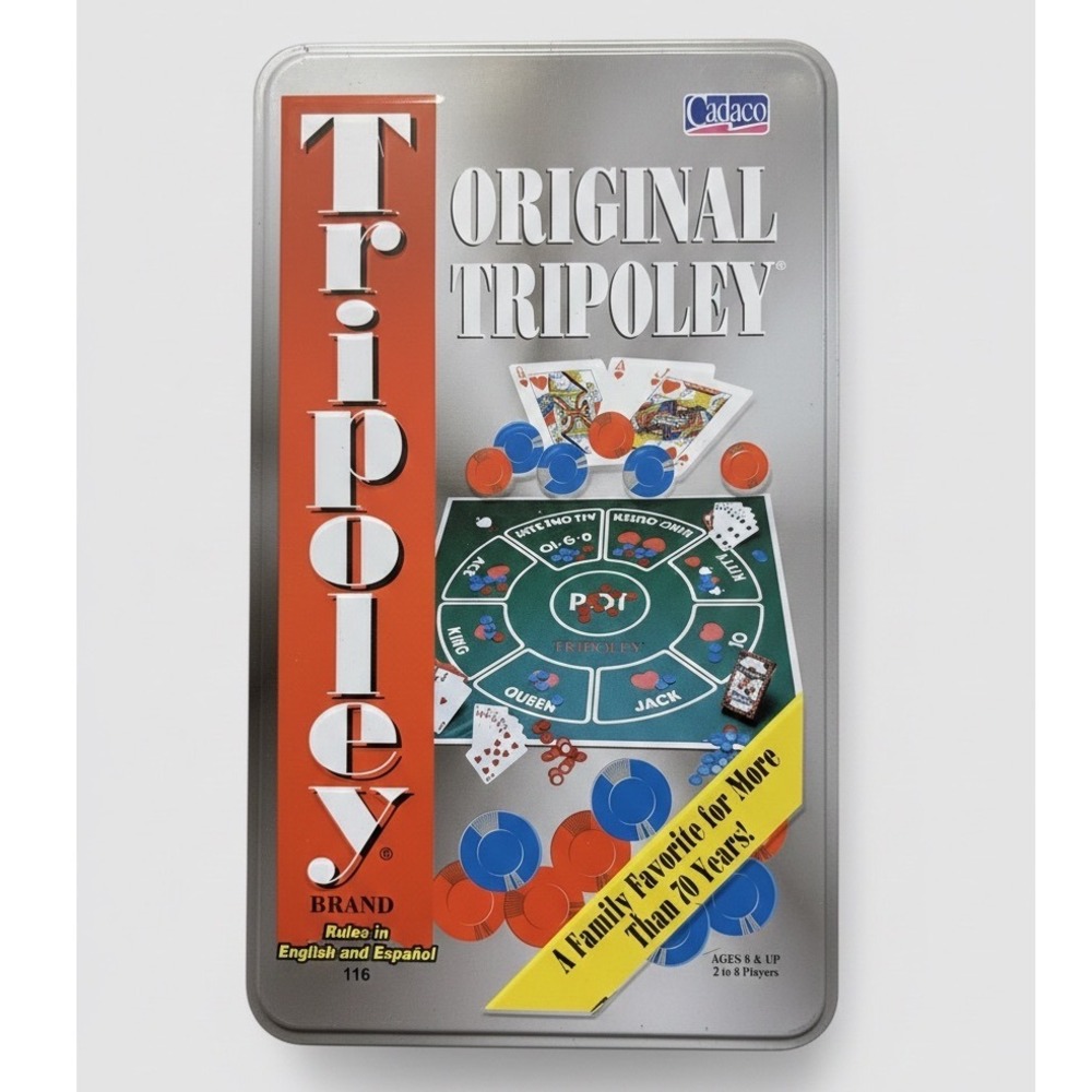 Cadaco Original Tripoley Board Game Collector Tin Michigan Rummy Hearts Poker